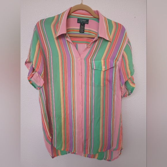 Ralph Lauren Tops - Ralph Lauren 100% Silk Striped Blouse